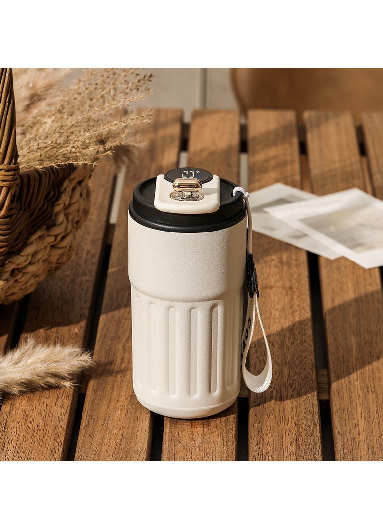 عربست كوب سفر مزود بشاشة عرض درجة الحرارة، أكواب قهوة محمولة، أدوات شرب صيفية وشتوية، كوب قهوة مفرغ من الفولاذ المقاوم للصدأ 316، كوب حراري مقاوم للتسرب، أبيض - Image 1