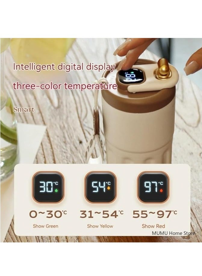 عربست كوب سفر مزود بشاشة عرض درجة الحرارة، أكواب قهوة محمولة، أدوات شرب صيفية وشتوية، كوب قهوة مفرغ من الفولاذ المقاوم للصدأ 316، كوب حراري مقاوم للتسرب، أبيض - Image 3