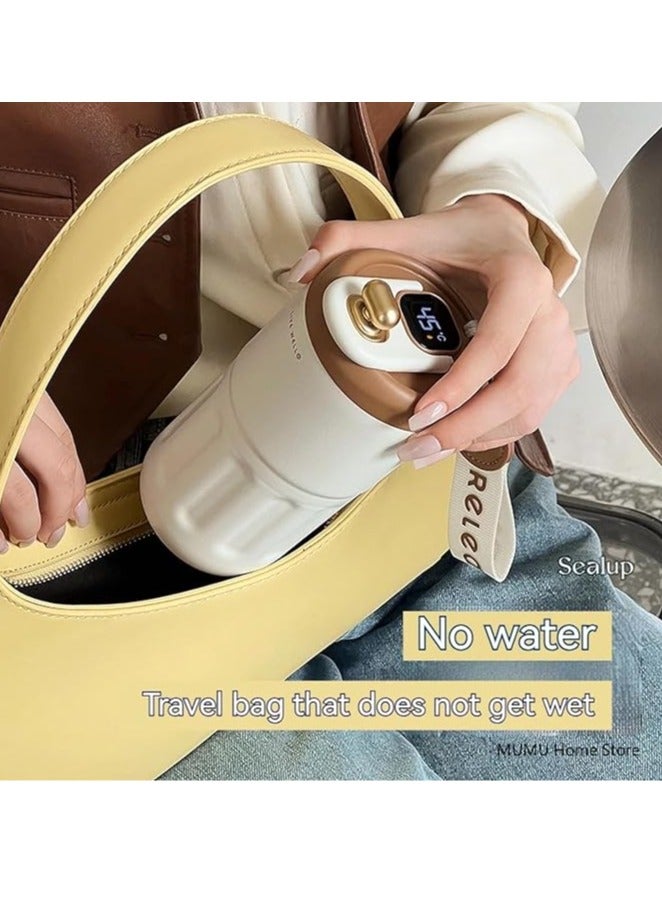 عربست كوب سفر مزود بشاشة عرض درجة الحرارة، أكواب قهوة محمولة، أدوات شرب صيفية وشتوية، كوب قهوة مفرغ من الفولاذ المقاوم للصدأ 316، كوب حراري مقاوم للتسرب، أبيض - Image 5