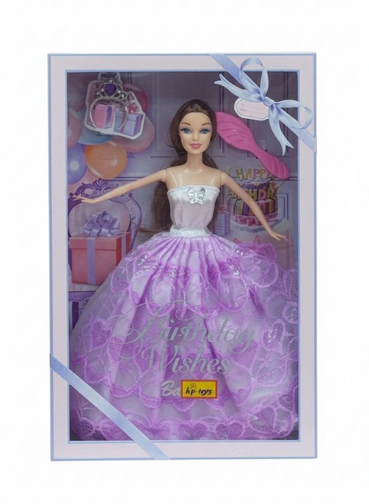 بريميم دمية أنيقة لحفلات أعياد الميلاد، ترتدي فستان سهرة بلون الخزامى، مع علبة هدايا أنيقة – دمية احتفالية راقية للفتيات - Image 2