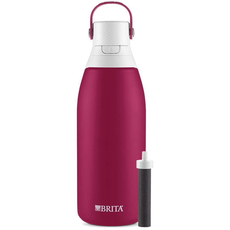 Brita Insulated Filtered Water Bottle with Straw, Christmas Gift and Stocking Stuffer For Men and Women, Reusable, Stainless Steel Metal, Ruby, 32 Ounce - Image 2