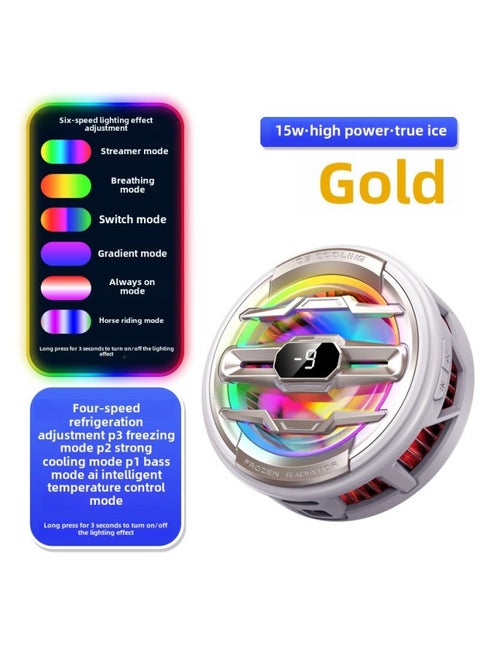 Phone Cooler Semi-conductor Refrigeration Magnetic Suction Flat Panel Cooling Back Clip Digital Display Temperature Control-Product Color:K22 Gold [clip Needs To Be Purchased Separately] Real-time Temperature Display/4 Levels Of Cooling/ai Intelligent Temperature Control/6 Kinds Of Light Effect Adjustment/lights Can Be Turned Off