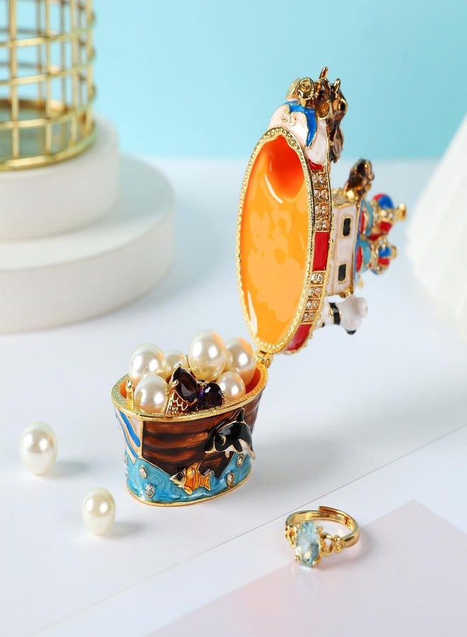 Furuida Animals Boat Trinket Box Hinged Small Ring Hold Boxes Hand-Painted Classic Ornaments Craft Gift for Home Decor - Image 4