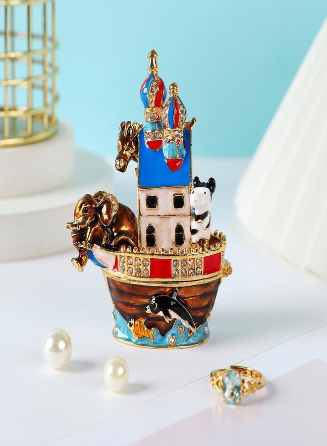 Furuida Animals Boat Trinket Box Hinged Small Ring Hold Boxes Hand-Painted Classic Ornaments Craft Gift for Home Decor - Image 3