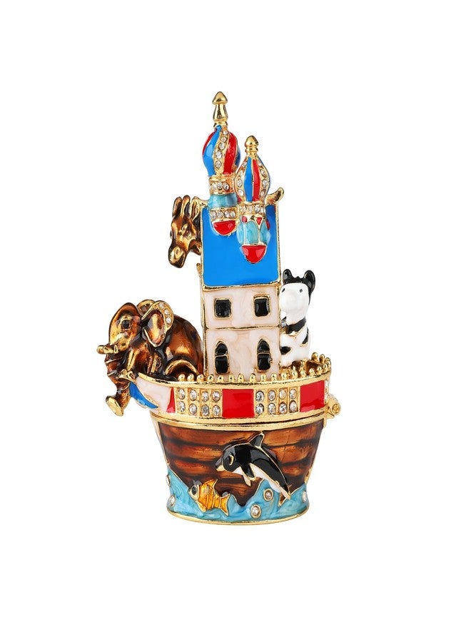 Furuida Animals Boat Trinket Box Hinged Small Ring Hold Boxes Hand-Painted Classic Ornaments Craft Gift for Home Decor - Image 1