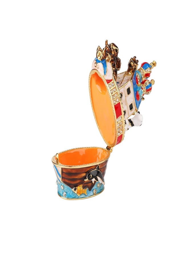 Furuida Animals Boat Trinket Box Hinged Small Ring Hold Boxes Hand-Painted Classic Ornaments Craft Gift for Home Decor - Image 2