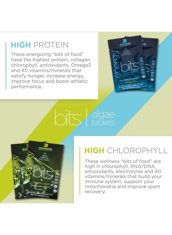 ENERGYBITS - ENERGYbits RECOVERYbits Spirulina Tablet Chlorella Tablets, Large Combo Sample Pack 120 Tablets Energy Supplements, Pure Algae Superfood Tabs, Wellness Tablets, High Protein And Chlorophyll, Non GMO - Image 1