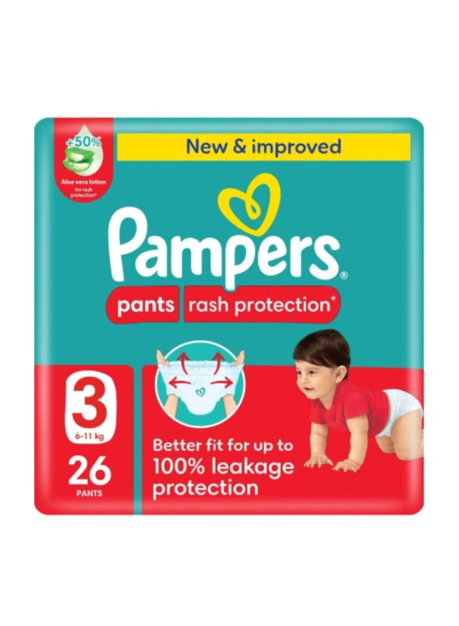 Pampers Rash Protection Pants Diapers, Size 3, 6-11kg, Value Pack, 26 pcs