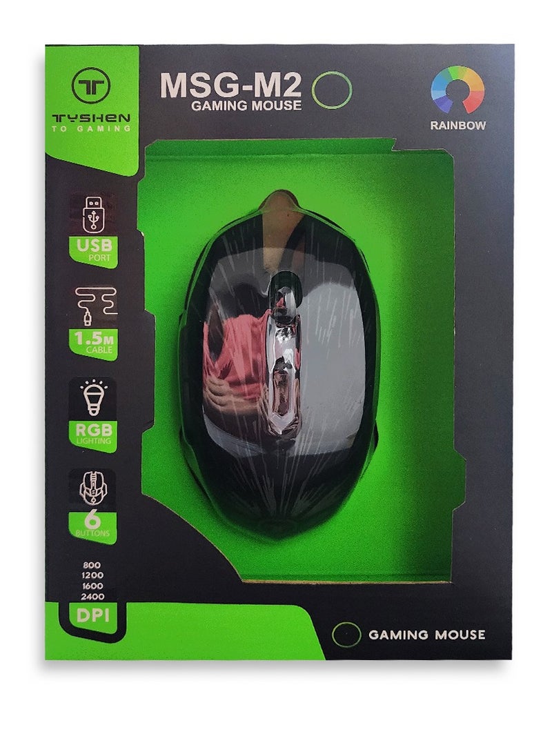 TENSION Wired Gaming Mouse for Computer and Laptop - RGB Lights with 6 Buttons 2400 DPI, MSG-M2 is intended for computer gamers and multi-use at home or office