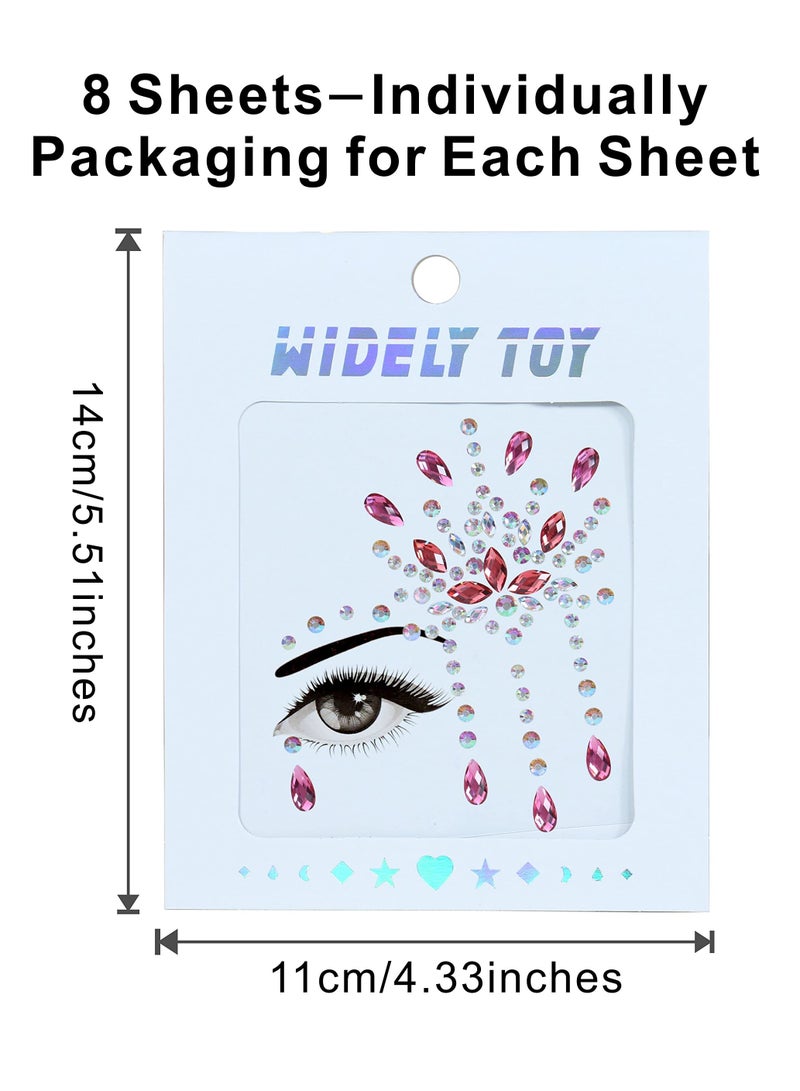 Excefore Face Gems, 8 Sets Stick-On Face Jewels, Rhinestones for Eyes and Body, Rave Outfits, Euphoria Fairy Makeup, Festival, Costume, and Party Accessories - Image 5