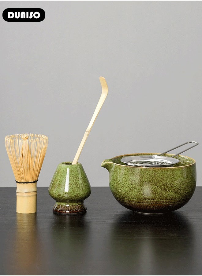 DUNISO - 5pcs Matcha Whisk Set, Japanese Matcha Tea Set, Matcha Bowl with Pouring Spou, Matcha Bamboo Whisk,Stainless Steel Tea Sifter, Matcha Whisk Holder, Traditional Scoop,Japanese Matcha Ceremony Accessory Matcha Tea Making Kit - Image 1