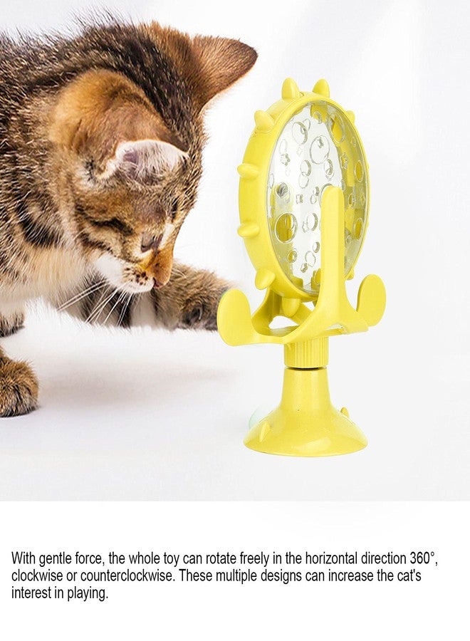 plplaaoo 360 Degree Rotating Windmill Food Puzzle for Cats and Dogs - Interactive Cat Treats Dispenser Toy with Strong Suction Cup, Slow Feeder Snack Distribution Toy for Kittens & Puppies (Yellow) - Image 3