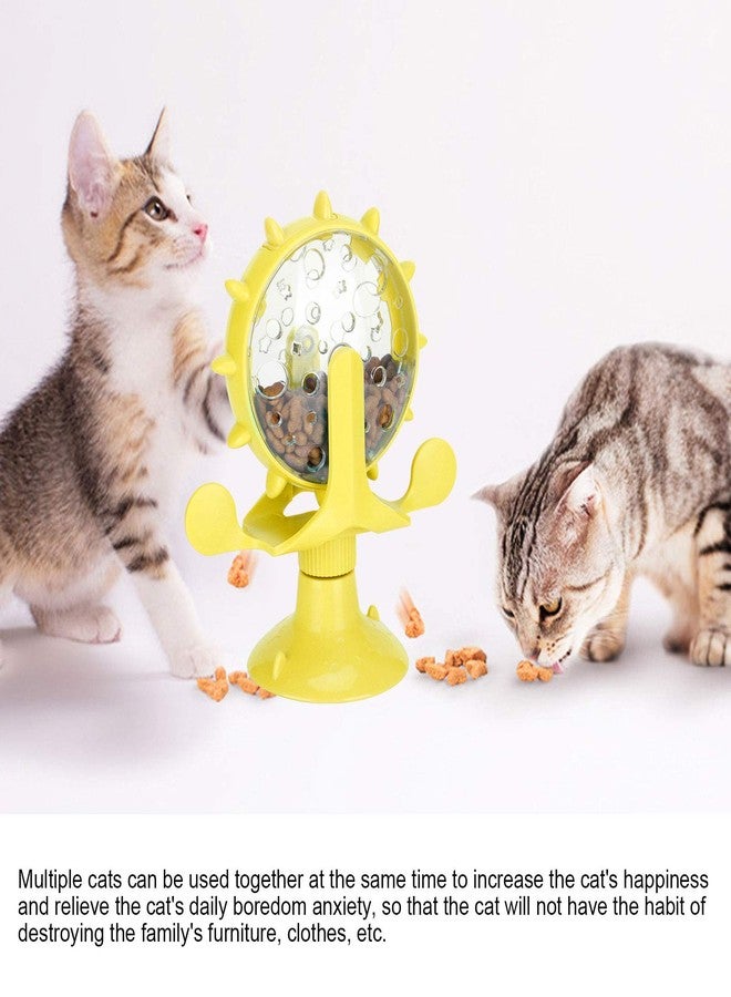 plplaaoo 360 Degree Rotating Windmill Food Puzzle for Cats and Dogs - Interactive Cat Treats Dispenser Toy with Strong Suction Cup, Slow Feeder Snack Distribution Toy for Kittens & Puppies (Yellow) - Image 2