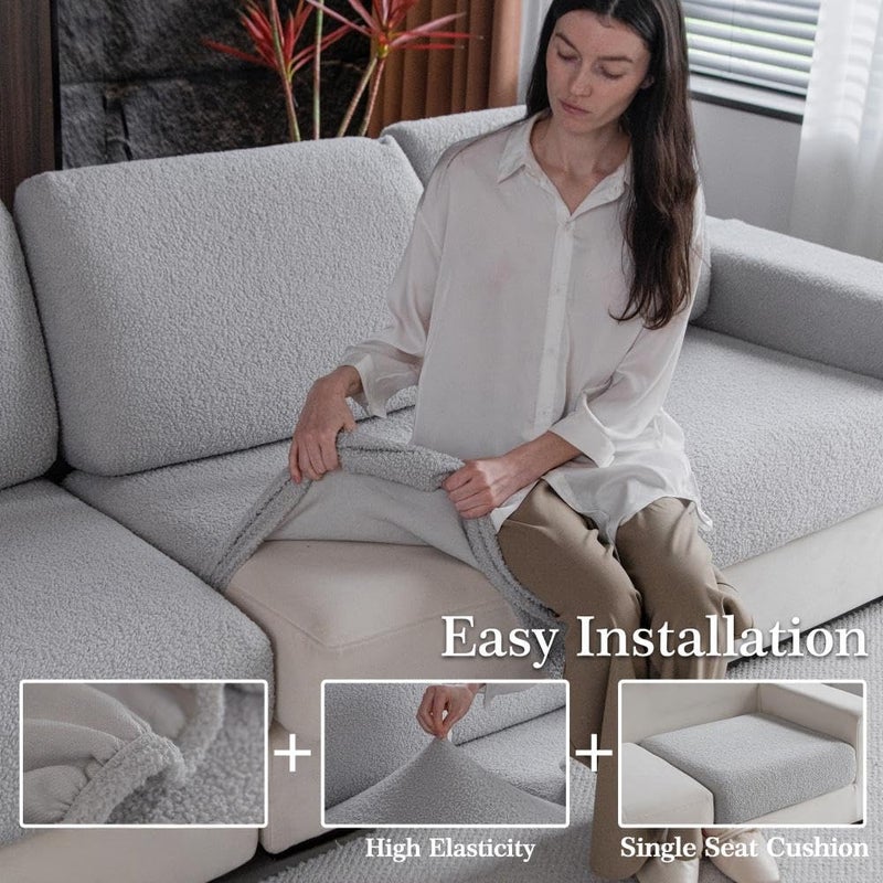 Ohsio Couch Cushion Covers For Sectional Sofa  Stretch Soft Sofa Slipcovers Washable Wear-Resistant Universal Furniture Protector For Living Room(1 Piece Armrest Cover  Light Gray) - Image 4