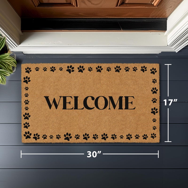 Barnyard Designs Natural Coco Coir Heavy Duty Backing Doormat - Large Cute Non-Slip Front Door Welcome Mat for Outside Entrance or Porch Entry, Brown (17x30, Welcome Paws) - Image 5