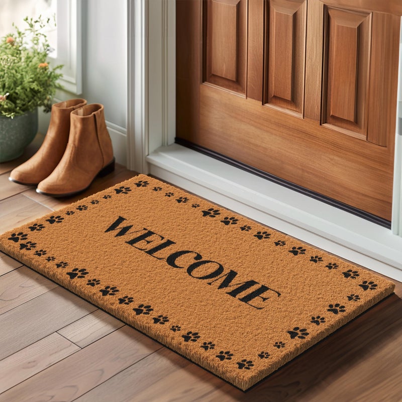 Barnyard Designs Natural Coco Coir Heavy Duty Backing Doormat - Large Cute Non-Slip Front Door Welcome Mat for Outside Entrance or Porch Entry, Brown (17x30, Welcome Paws) - Image 2