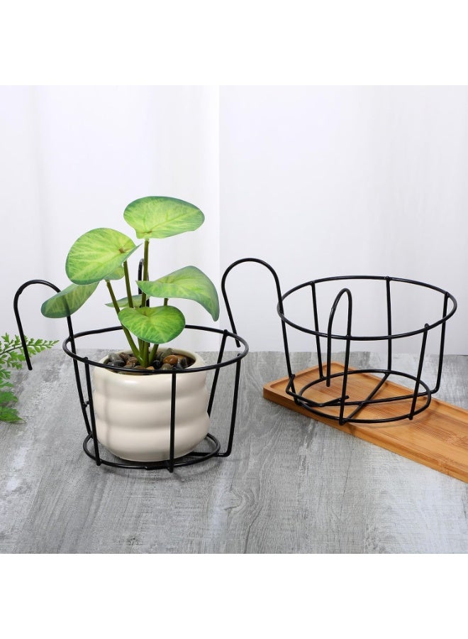 سيوسي 6-Pack Hanging Railing Planters, Metal Flower Boxes, Iron Balcony Plant Holders with Secure Hooks, Outdoor Garden Planters for Porch Railings, Deck Fences, Patio Decor, Gardening Containers (Black) - Image 5