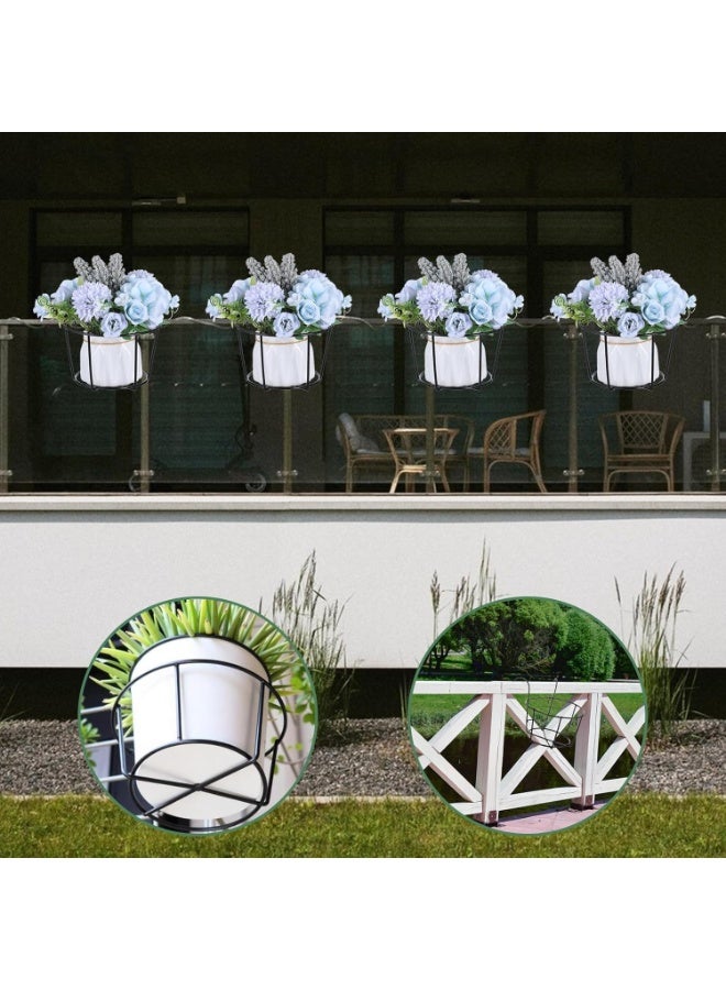 سيوسي 6-Pack Hanging Railing Planters, Metal Flower Boxes, Iron Balcony Plant Holders with Secure Hooks, Outdoor Garden Planters for Porch Railings, Deck Fences, Patio Decor, Gardening Containers (Black) - Image 4