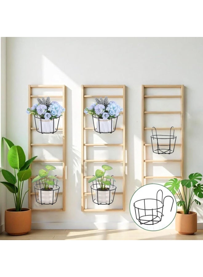 سيوسي 6-Pack Hanging Railing Planters, Metal Flower Boxes, Iron Balcony Plant Holders with Secure Hooks, Outdoor Garden Planters for Porch Railings, Deck Fences, Patio Decor, Gardening Containers (Black) - Image 2