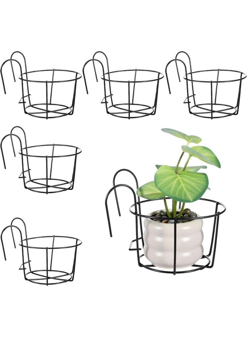 سيوسي 6-Pack Hanging Railing Planters, Metal Flower Boxes, Iron Balcony Plant Holders with Secure Hooks, Outdoor Garden Planters for Porch Railings, Deck Fences, Patio Decor, Gardening Containers (Black) - Image 1