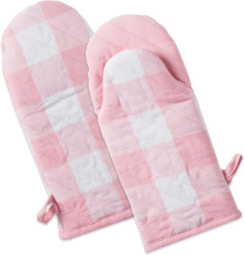 DII Buffalo Check Kitchen Collection, Classic Farmhouse Kitchen Set, Oven Mitt, Pink &White, 2 Piece - Image 1