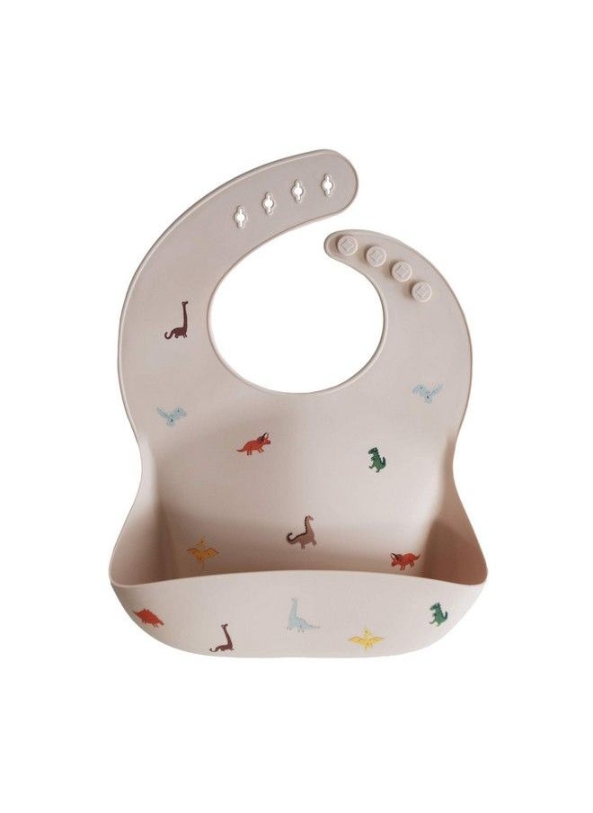 mushie Silicone Baby Bib ; Adjustable Fit Waterproof Bibs (Dinosaurs)  - Image 1