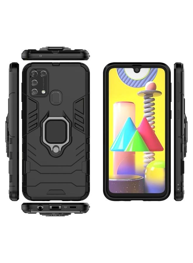 زبون جراب لهاتف Galaxy M31 من PC + جراب واقٍ مقاوم للصدمات من مادة TPU مع حامل حلقي مغناطيسي - Image 4