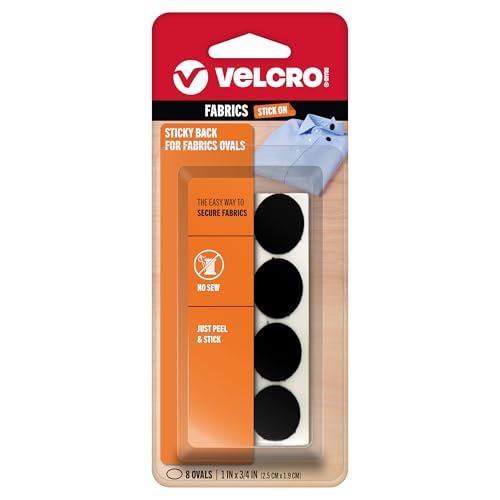 VELCRO Brand for Fabrics | Permanent Sticky Back Fabric Tape for Alterations and Hemming | Peel and Stick - No Sewing, Gluing, or Ironing | Pre-Cut Ovals, 1 x 3/4 inch, Black - 8 Sets,91879 - Image 1