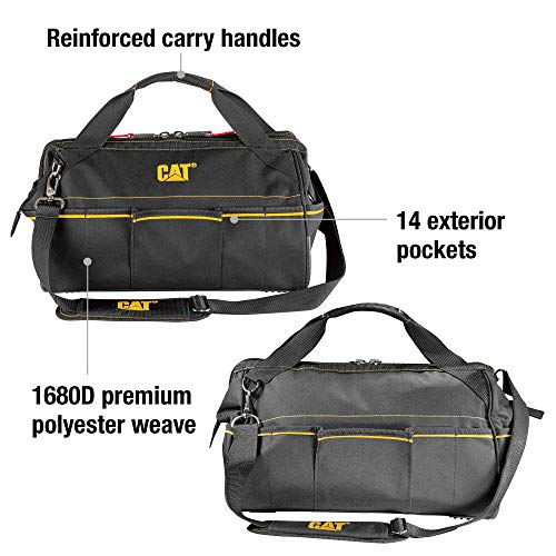 CAT 16Inch Pro Wide Mouth Tool Bag 14 Pockets for Tool Storage and Organization Premium 1680D WaterResistant Polyester Weave Adjustable Shoulder Strap 980206N - Image 3