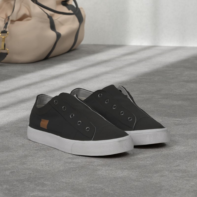 XRH Women's Slip on Shoes Non Slip Fashion Canvas Sneakers Low Top Casual Shoes(Black,US8) - Image 2