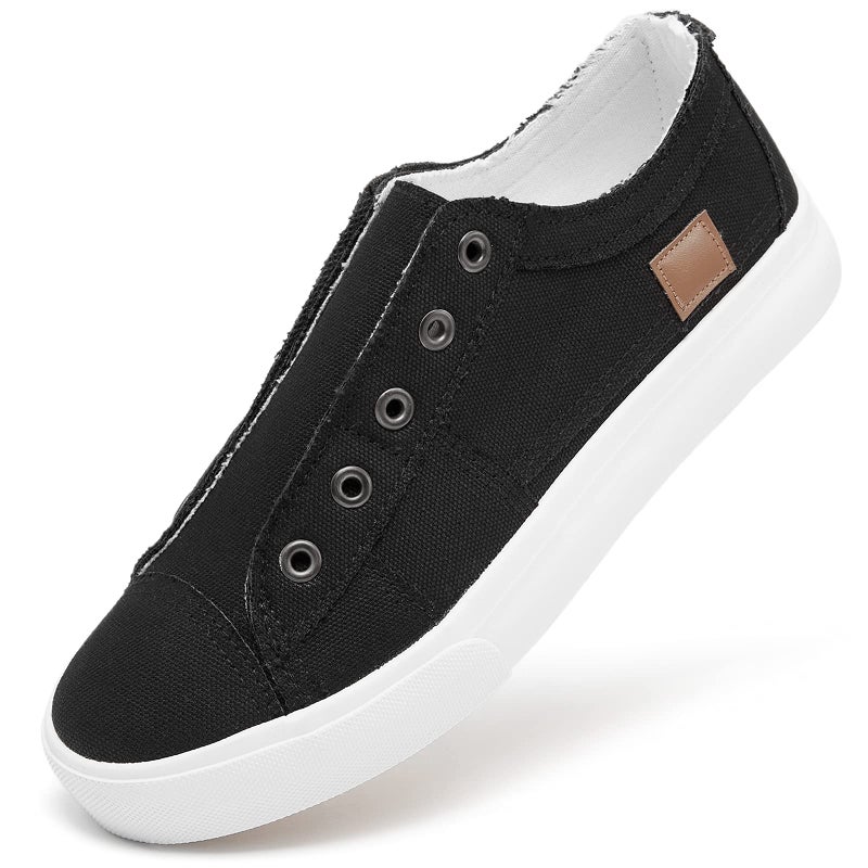 XRH Women's Slip on Shoes Non Slip Fashion Canvas Sneakers Low Top Casual Shoes(Black,US8) - Image 1