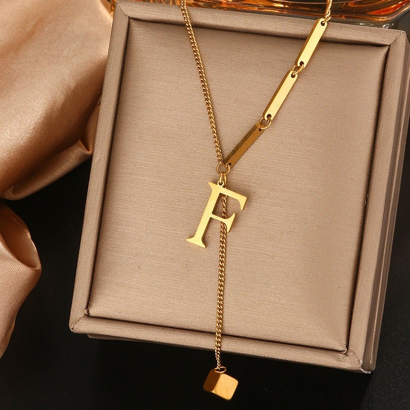 Vital Titanium Steel Tassel Collarbone Necklace for Women, 26 Letter Initial Pendant, Fade-Resistant Minimalist Jewelry