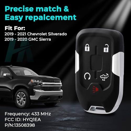 HelloAuto Key Fob Replacement Fit for GMC Sierra 1500 2500 3500 2019-2021, for Chevy Silverado 2019-2021 Keyless Entry Remote Control Keyfob Shell, Smart Key Fob Cover 5 Buttons(HYQ1EA) - Image 2