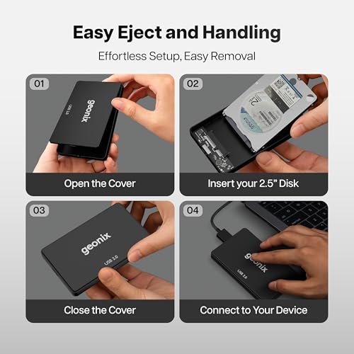Geonix 2.5 Inch SSD Enclosure | Tool Free Installation | Supports Upto 6TB Storage | USB Cable | Compatible with Laptop, PC (Black) - Image 4