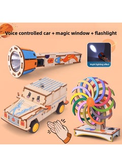 Voice Control Car Model Technology Small Making Small Invention Primary School Students Diy Handmade Material Package Grade 5 Grade 6-Specifications:Voice Controlled Car + Magic Window + Flashlight