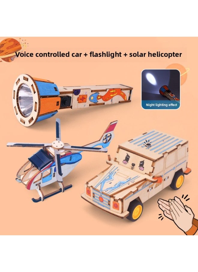 Generic - Voice Control Car Model Technology Small Making Small Invention Primary School Students Diy Handmade Material Package Grade 5 Grade 6-Specifications:Voice Controlled Car + Magic Window + Flashlight - Image 1
