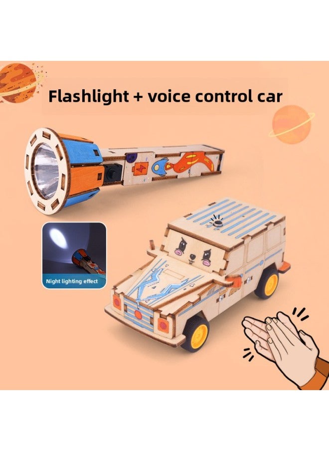 Generic - Voice Control Car Model Technology Small Making Small Invention Primary School Students Diy Handmade Material Package Grade 5 Grade 6-Specifications:Voice Controlled Car + Magic Window + Flashlight - Image 1