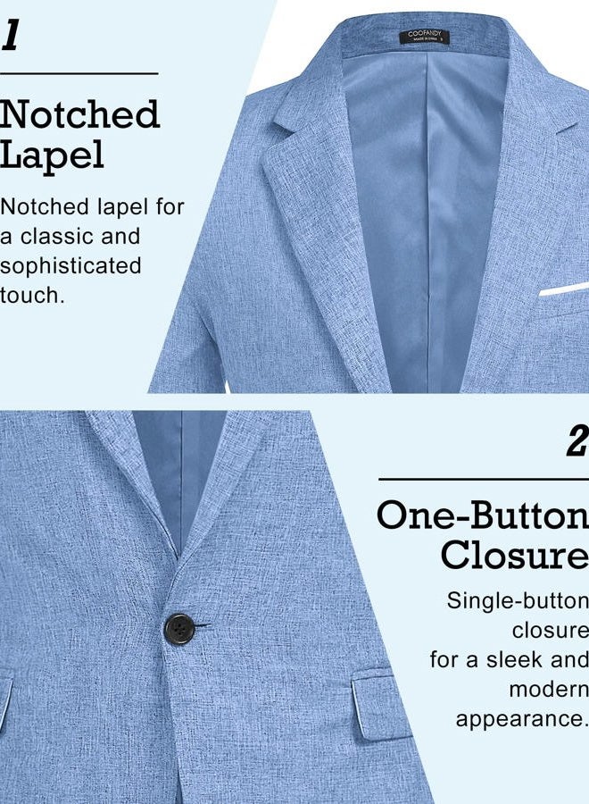 Coofandy Men's Casual Suit Blazer Jackets Lightweight Sports Coats One Button, Sky Blue, L - Image 3