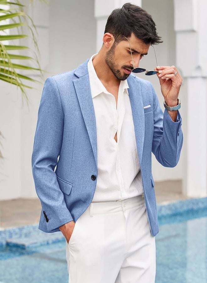 Coofandy Men's Casual Suit Blazer Jackets Lightweight Sports Coats One Button, Sky Blue, L - Image 2