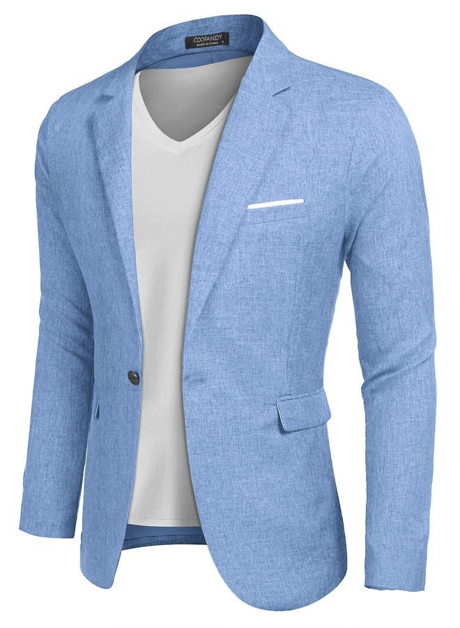 Coofandy Men's Casual Suit Blazer Jackets Lightweight Sports Coats One Button, Sky Blue, L - Image 1