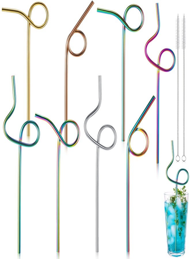 Gejoy 8 Pcs Reusable Stainless Steel Straw with Design Curved Silly Straws with 2 Cleaning Brushes Multicolor Metal Drinking tubes for Kids Adults Juice - Image 1