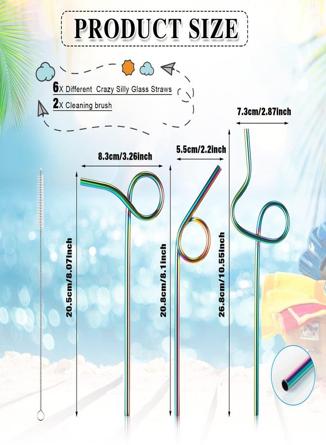 Gejoy 8 Pcs Reusable Stainless Steel Straw with Design Curved Silly Straws with 2 Cleaning Brushes Multicolor Metal Drinking tubes for Kids Adults Juice - Image 2