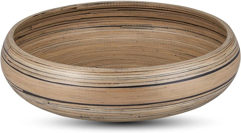 LEXA Bamboo Fruit Bowl for Kitchen Counter, 12 Inch Large & Round, Artisan Lacquered Wooden Fruit Bowl or Candy Bowl, Handcrafted Bamboo Fruit Basket for Kitchen & Home Decor (Black) - Image 1
