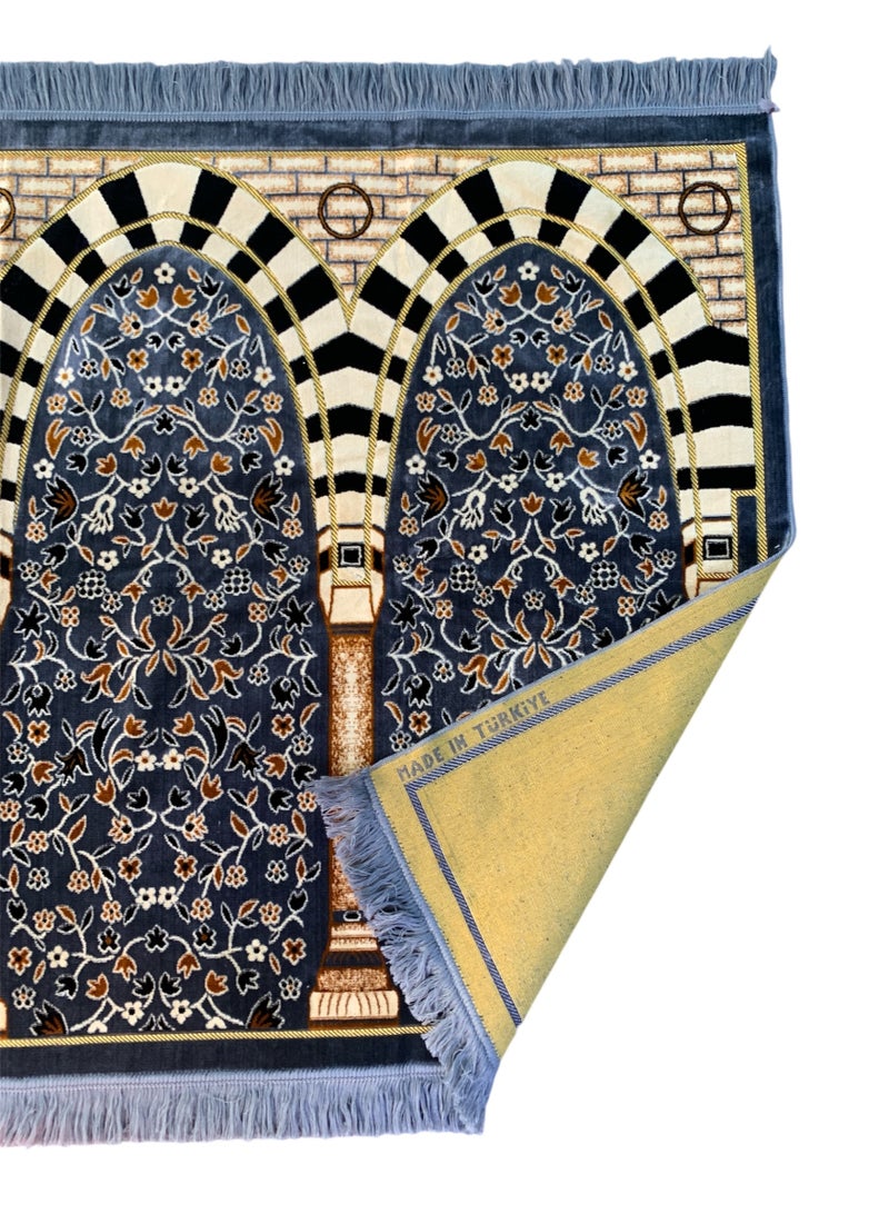 سجادة صلاة للمسلمين | سجادة عائلية لأربعة أشخاص | إسلامية | مصلى | ألوان متعددة | تصميم مزخرف | نقوش هندسية | حواف مقوسة مع شرابات | قماش مخملي | لأربعة أشخاص (رمادي) - Image 5