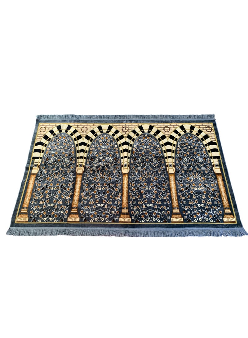 سجادة صلاة للمسلمين | سجادة عائلية لأربعة أشخاص | إسلامية | مصلى | ألوان متعددة | تصميم مزخرف | نقوش هندسية | حواف مقوسة مع شرابات | قماش مخملي | لأربعة أشخاص (رمادي) - Image 1