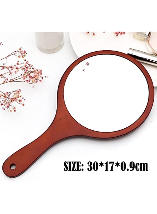Wooden Handle Hand Mirror 30*17cm Manual Makeup Mirror Round Suitable For Makeup Cosmetics Skin Care Clothing Beauty Shaving - Image 2