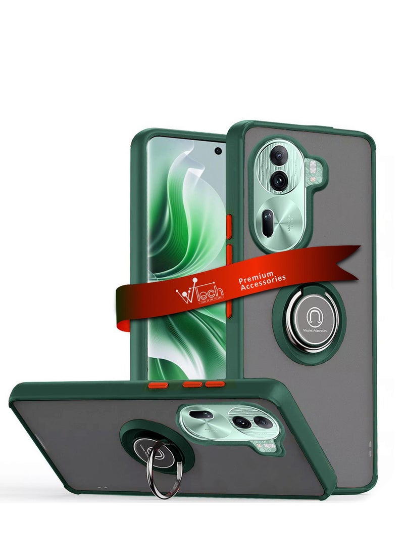 Wtech Finger Grip Magnetic Hold Kickstand Ring Finger With Built-in Iron Case Cover For Oppo Reno11 5G 2024 Dark Green