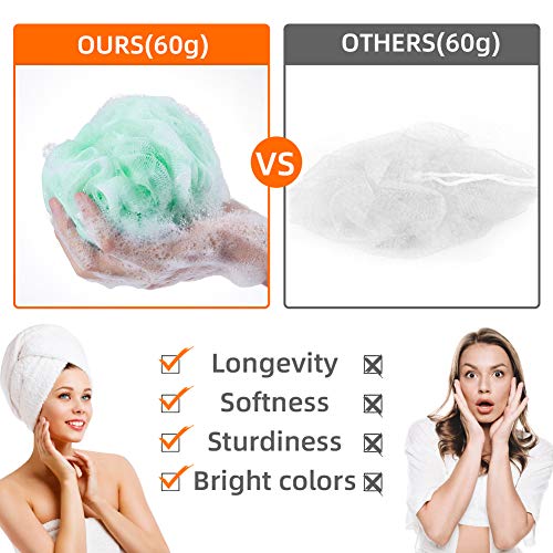 Novosun Loofah Bath Sponge Luffa Loofa Body Scrubber Soft Mesh Pouf Wash Puff Shower Puff Shower Ball Exfoliating Shower Sponge Pack of 4 (60g/pcs) - Image 3