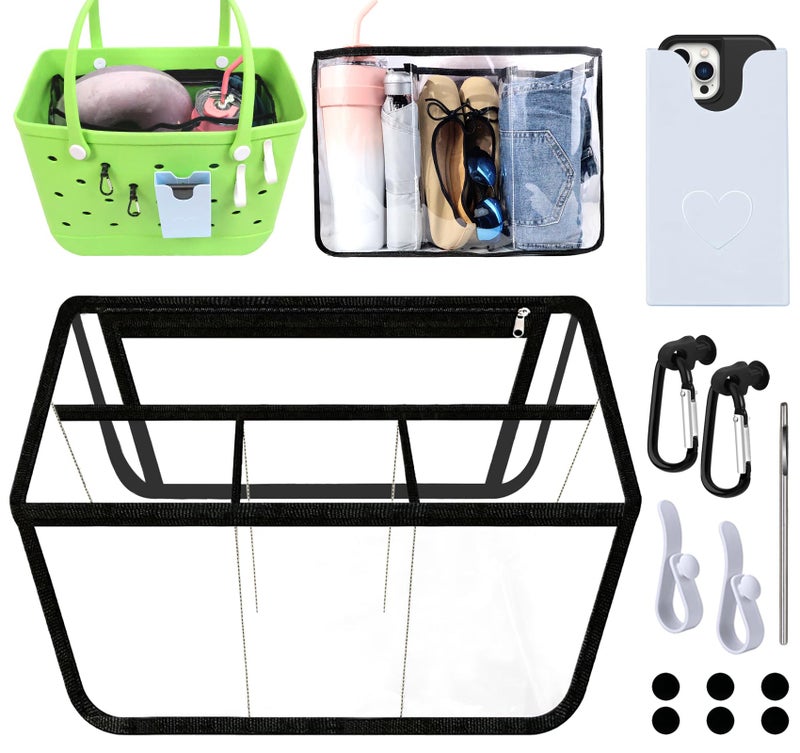 Kooterfun 6Pcs Clear Organizer Inserts for Bogg Bag X - Large Original Accessories 18.1x8.2x12.2in with Phone Holder & key Holder for Bogg bag & Other Rubber Beach Bag, Organizer & Divide Space - Image 1