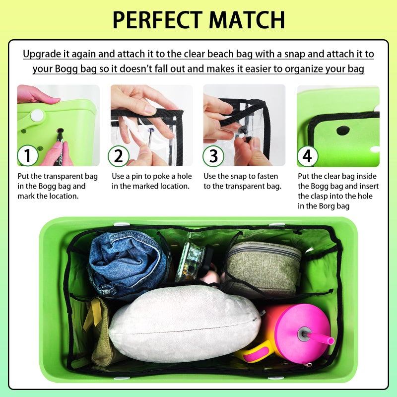 Kooterfun 6Pcs Clear Organizer Inserts for Bogg Bag X - Large Original Accessories 18.1x8.2x12.2in with Phone Holder & key Holder for Bogg bag & Other Rubber Beach Bag, Organizer & Divide Space - Image 3